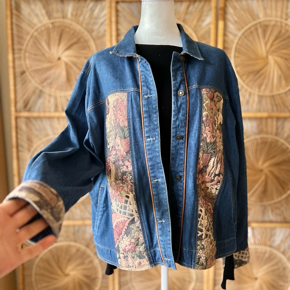Vintage Denim Jacket with Floral Patchwork
